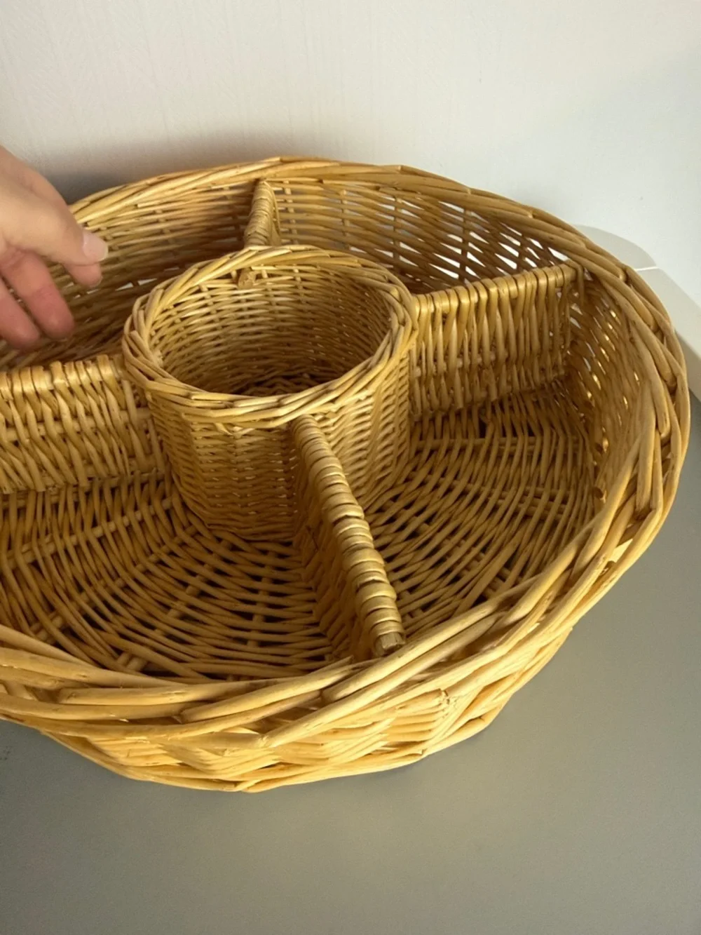 Handwoven Natural Brown Wicker Serving Tray with Center Bowl 13”